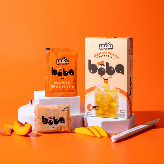 Instant Boba Mango Peach Tea, Bubble Tea Kit, 3 Drinks